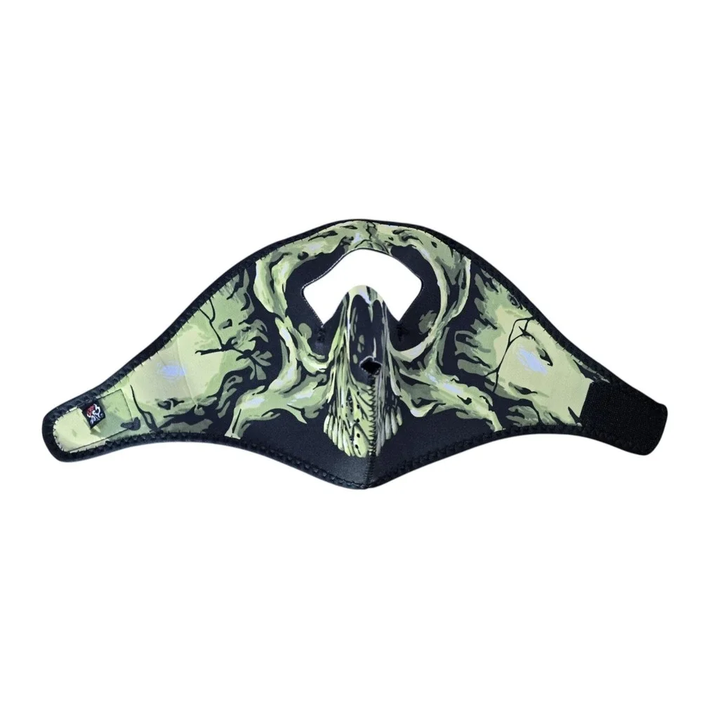 Lot of 2 ZANheadgear Neoprene Face Masks Black Half Mask & Green Skull Full Mask